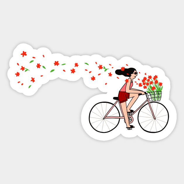 Girl Cycling with Flowers Sticker by Ashleigh Green Studios